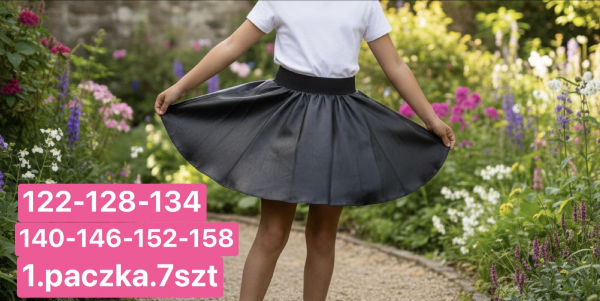 Spódnice dziewczęce Roz 122-158, 1 kolor Paczka 7 szt 1